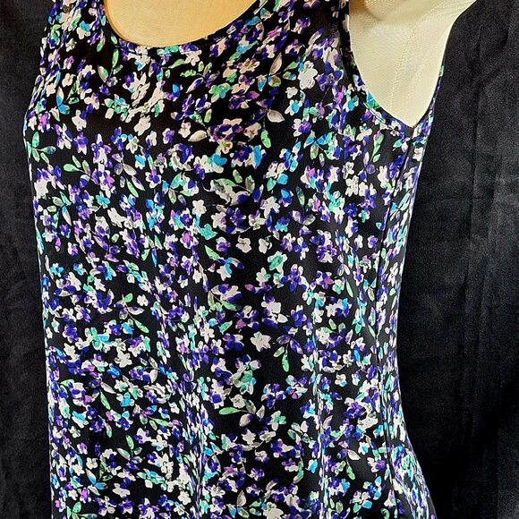 Express Purple Floral Print Scoop Neck Sleeveless Split Back Blouse Top S - Picture 2 of 4